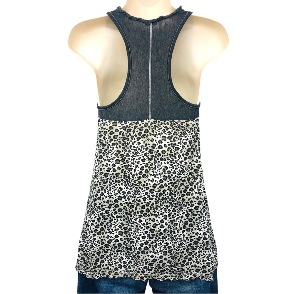 Splendid Black Gray Leopard Print Racer Back Top Lettuce Edge Scoop Neck - Picture 2 of 16